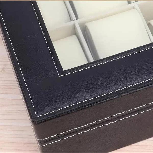 Dyzi 12 Slot Faux Leather Watch Box Transparent Lid Velvet Lined Organiser