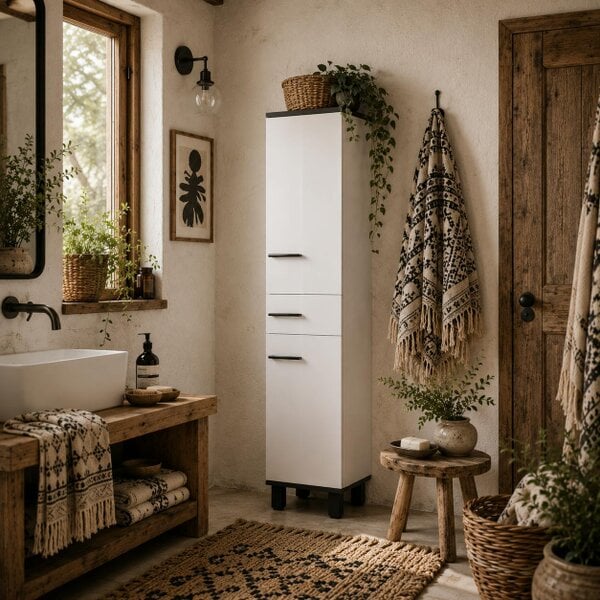 Wyld Haus Mael Extra Tall Slim Bathroom Storage Cabinet In White 190cm