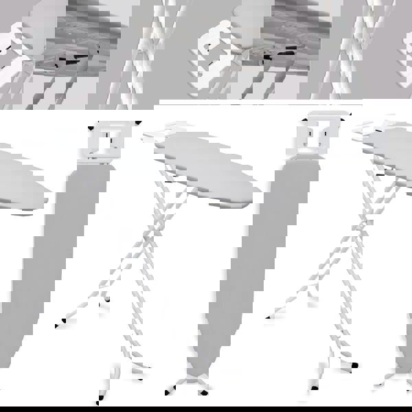 Gr8 Home Ironing Board Folding Adjustable Non Slip Feet And Iron Rack Grey White 110x34cm