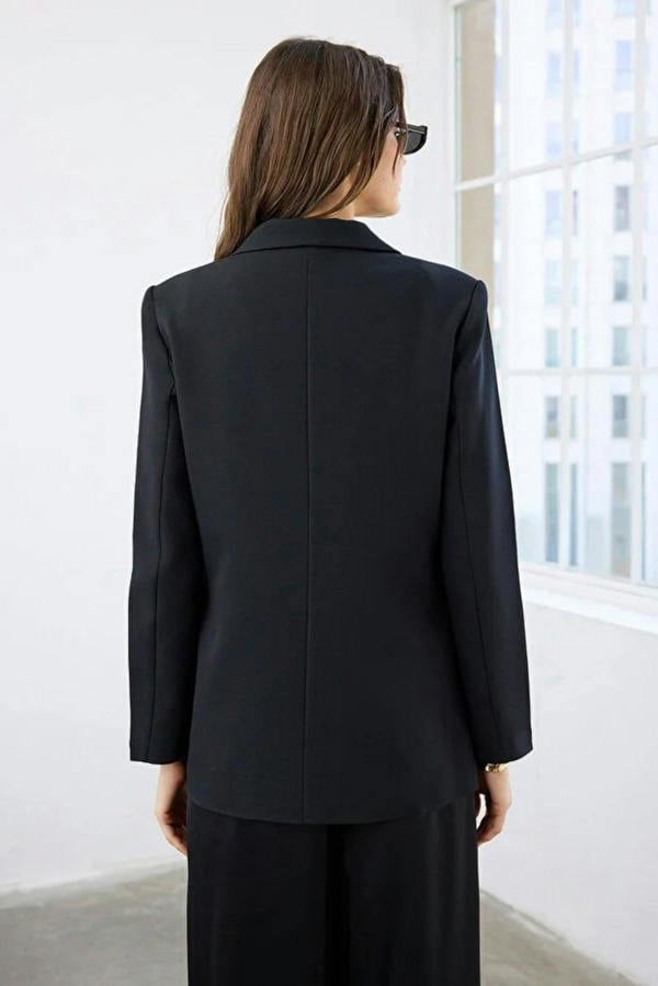 WOVCOR Lined Woven Blazer Jacket with Button Detail