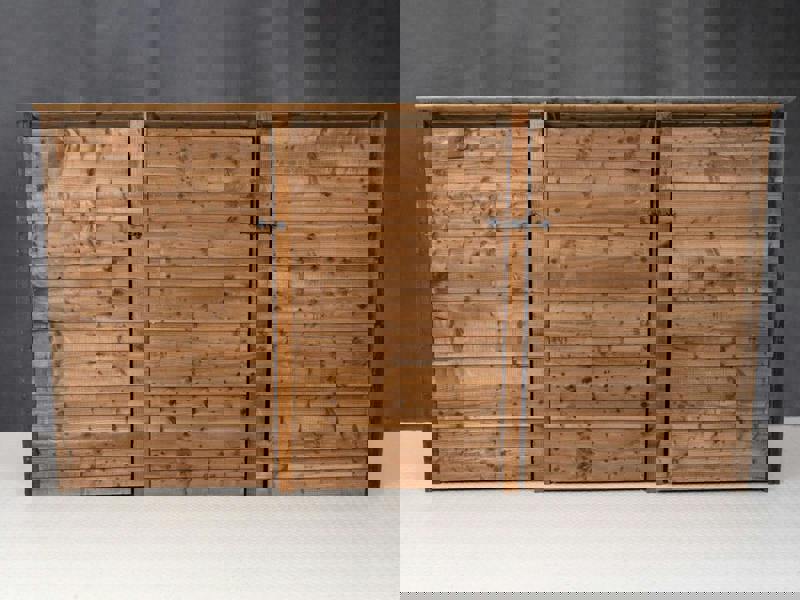 Arbor Garden Solutions Wooden Log Store (Roof Sloping Back) with Doors and Shelf W-335cm, H-126cm or 180cm, D-88cm - Brown Finish