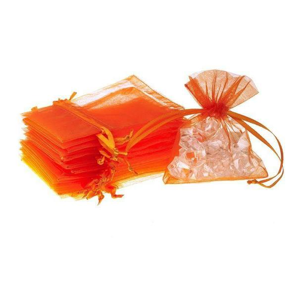 9cm Orange Organza Gift Bags, 50 Pack Drawstring Pouches for Jewellery and Favours image 3