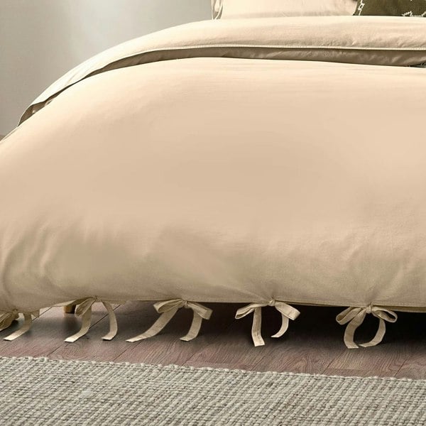 Yard Mallow Tie Detail Cotton Bow Duvet Cover Set - Linen