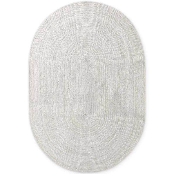 Braided Jute Rug Round Rangpur White