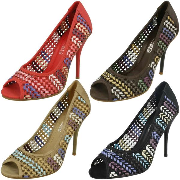 Spot On Ladies Spot On Heeled Peep Toe Court Shoe