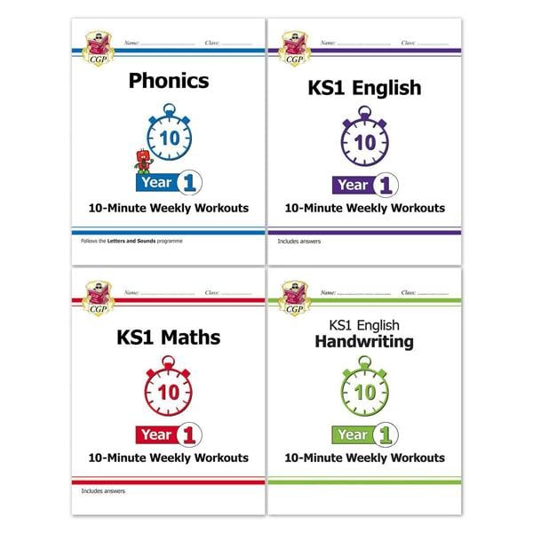 CGP KS1 Year 1 10-Minute Weekly Workout Bundle – Ages 5-6 (Maths, English, Phonics, Handwriting)
