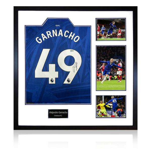 Alejandro Garnacho Signed Chelsea Shirt Elite Frame (Beckett)