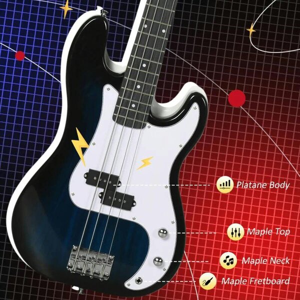 4 String Full Size Electric Bass Guitar for Beginners