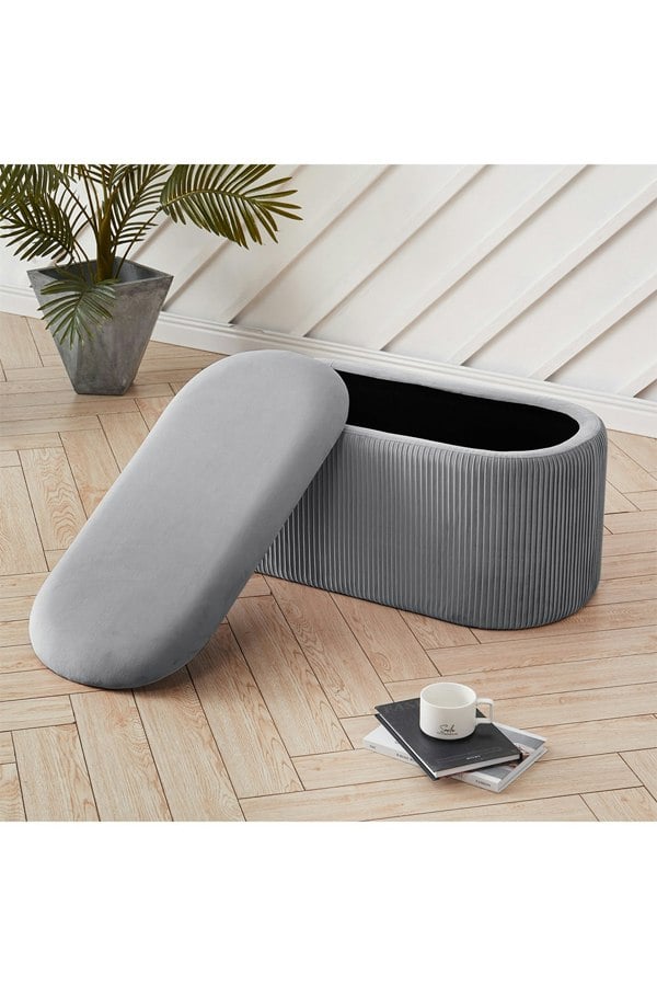 Living and Home Maliyah Velvet Oval Storage Footstool