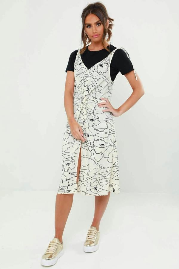 Urban Bliss Maisy White Abstract Floral Twist Front Strappy Midi Dress