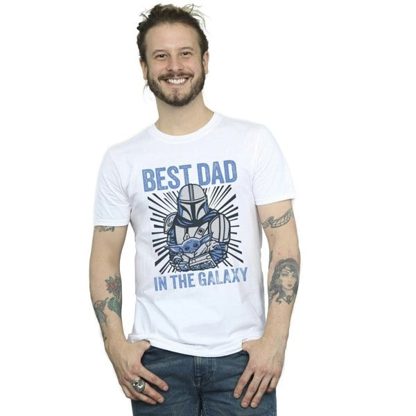 Star Wars Mens Mandalorian Best Dad Galaxy T-Shirt - White