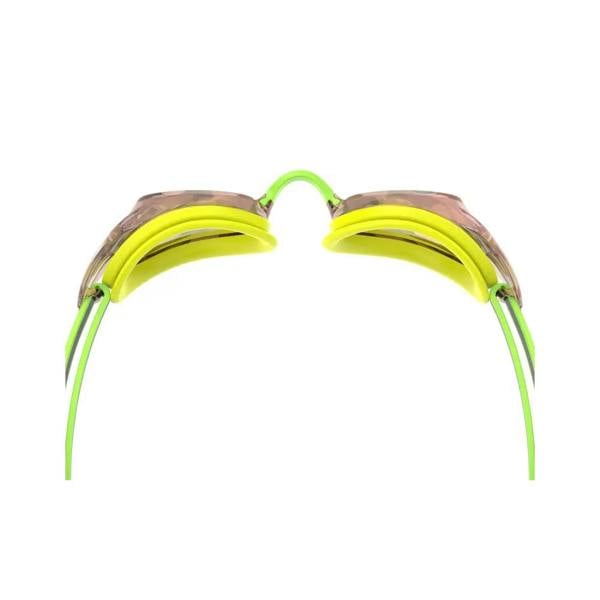 Speedo Vanquisher 3.0 mirrored swim goggle with neon earphones