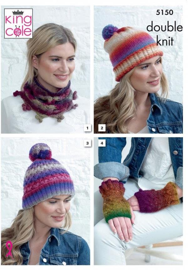 King Cole Riot DK Knitting Pattern 5150, Headwear, Scarves, Wrist Warmers, Shawls for Women, One Size