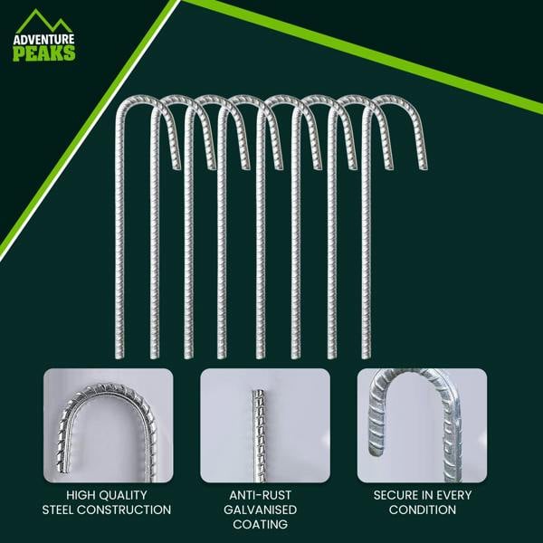 ADVENTURE PEAKS Ground Stakes 8 Pack Galvanised Ground Anchors 30cm Tent Stakes Steel Pegs for Camping Netting Outdoor Gardens
