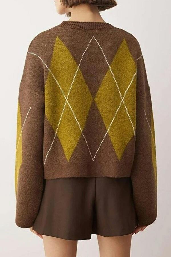 WOVCOR Argyle Patterned Knitted Sweater