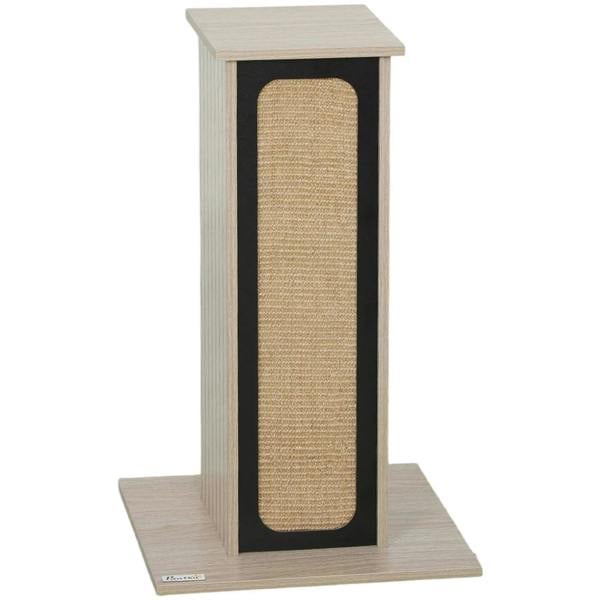 Oak cat scratching post with sisal scratch mat and flat base, tall enclosed frame