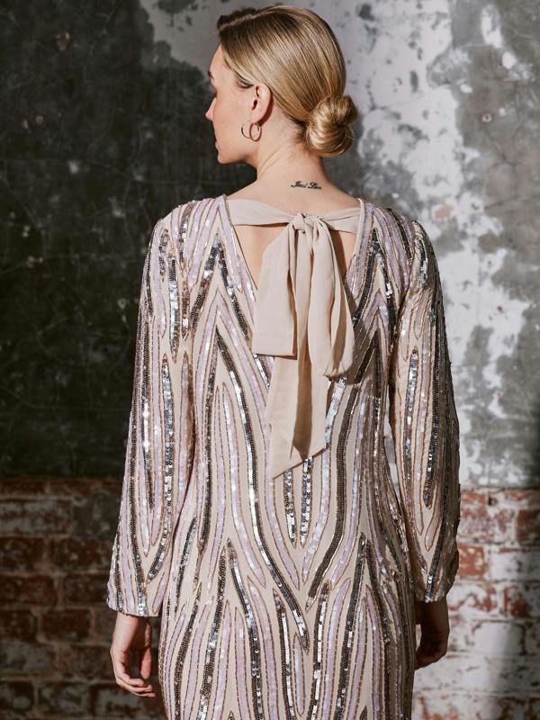 Rose & Nancy Ivory Pearl Beaded Midi Dress