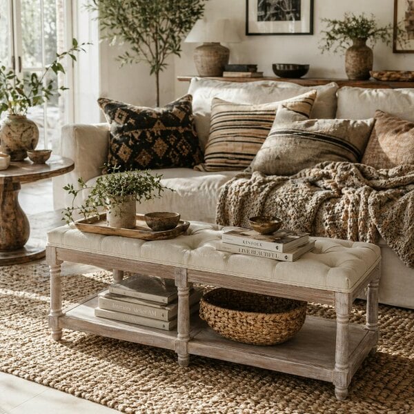 Wyld Haus Lono Cream 2 Tier Vintage Style Bed End Bench With Storage Shelf Tufted Diamond