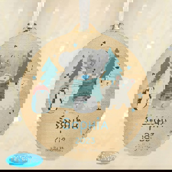 Personalised Memento Company Personalised Winter Explorer Tiny Tatty Teddy Round Wooden Decoration