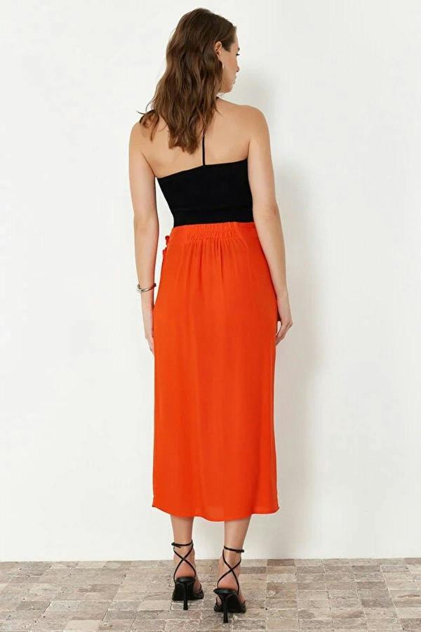 WOVCOR Double Breasted Maxi Length Woven Skirt with Tie Detail