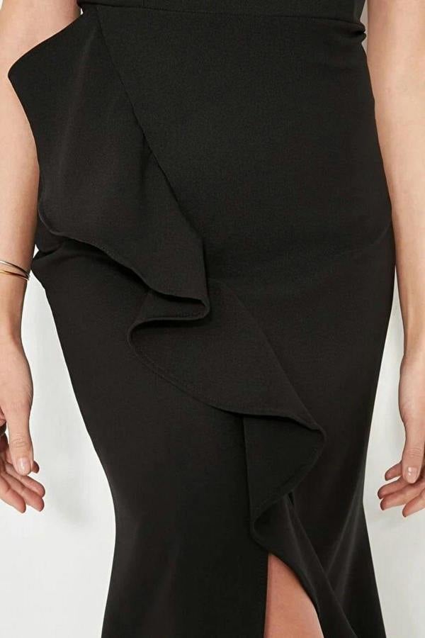 WOVCOR Ruffled Woven Evening Dress
