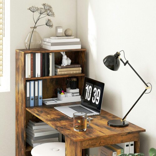 Wyld Haus Nanono 120cm Wooden Rustic Brown 6 Tier Bookshelf Desk For Home Office