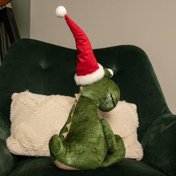 Samuel Alexander 48cm Green Sitting Christmas Dinosaur with Santa Hat