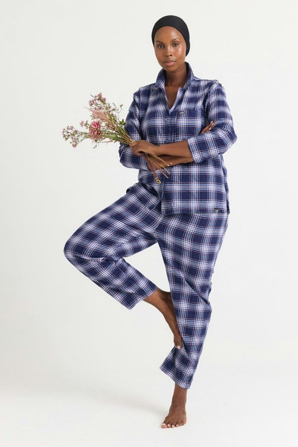 Plaid Long Pyjama Set in Midnight - Pajamas