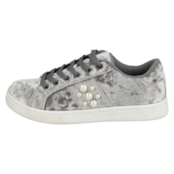 Spot On Ladies Spot On Pearl Trim Velvet Lace Up Pumps F80353