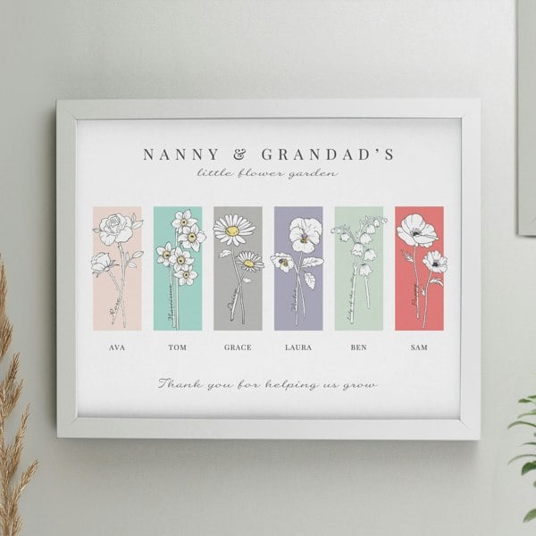 Personalised Memento Company Personalised Birth Flower Family of 6 White Framed Print