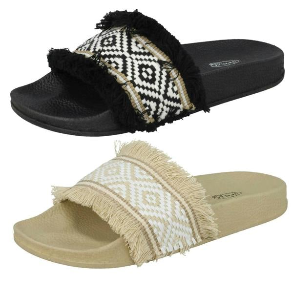 Spot On Ladies Spot On Fringe Trim Sliders