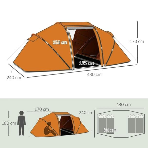 Orange tunnel tent size diagram with labeled length and height