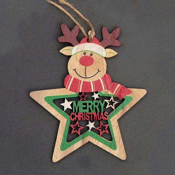 9x8cm Wooden Christmas Hanging Star Decorations, Painted Style Set of 3 with Twine Strings image 8