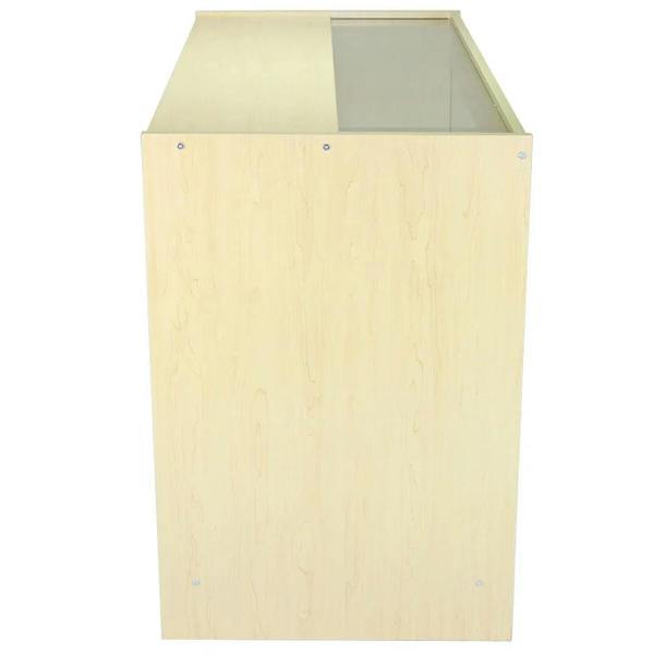 Maple glazed display counter K1200 with a sleek design, featuring a glass top and smooth wood finish, ideal for showcasing products