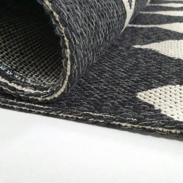 Modern Black Rug 100% Cotton Washable Large Small Living Room Carpet Diamond White Cream Pattern Flat Woven Mat