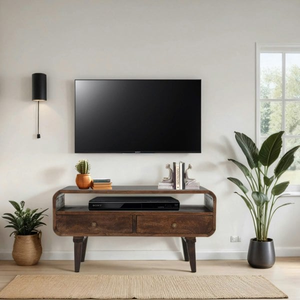 IH Design Winnie Dark Mango Wood TV Stand with 2 Drawers