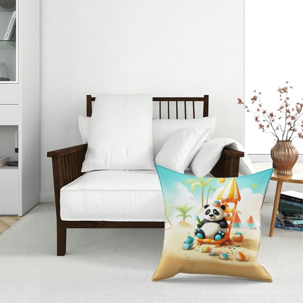 Warren Reed Panda On A Beach Holiday Floor Cushion