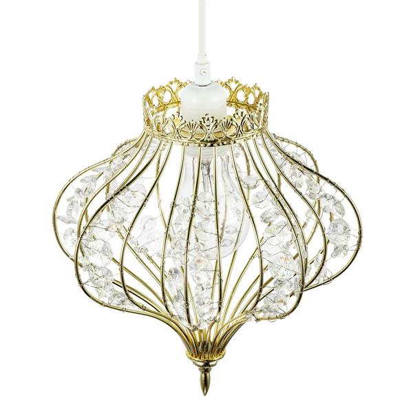 Unique Teardrop Shiny Gold Pendant Lamp Shade with Clear Acrylic Beads Image 3