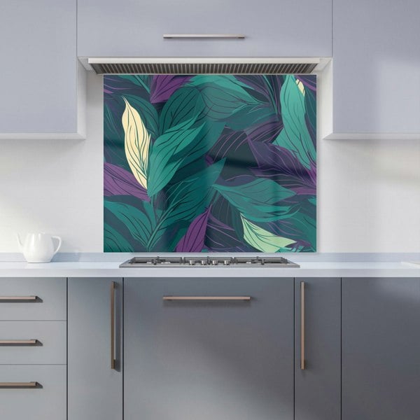 Warren Reed - Designer Green Purple Tropical Leaves Kitchen Splashback