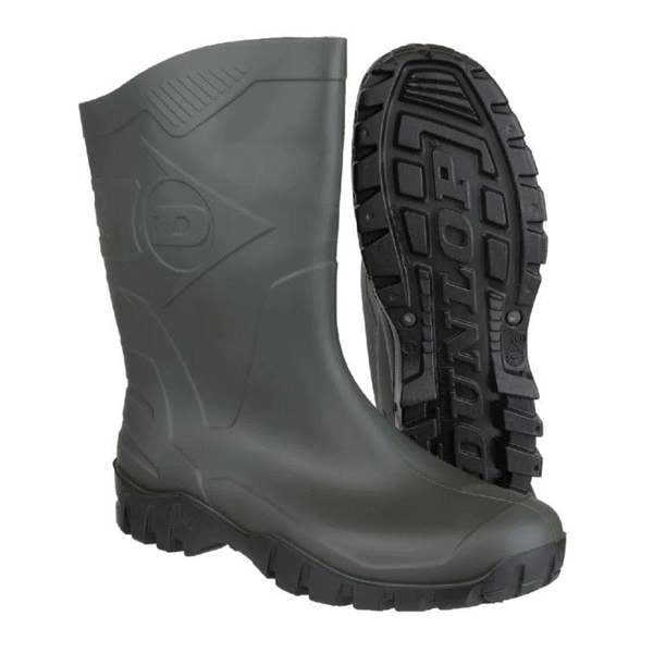 Dunlop Dee boot with deep tread sole shown provides grip and comfort in wet rural conditions