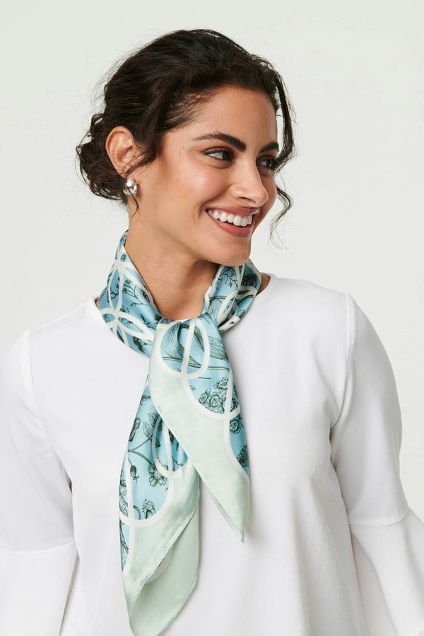 Green | Floral Border Print Square Scarf

