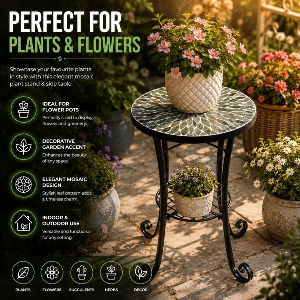 35cm Leaf Mosaic Plant Stand/Side Table image 4