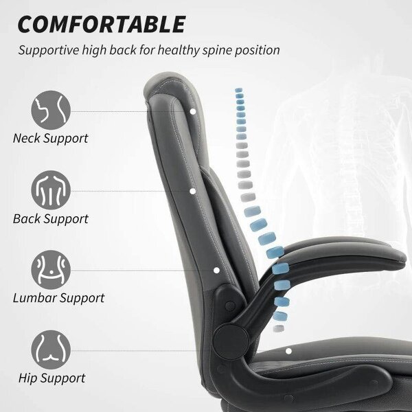 Faux Leather Office Chair. with Flip-Up Armrests - Charcoal Grey