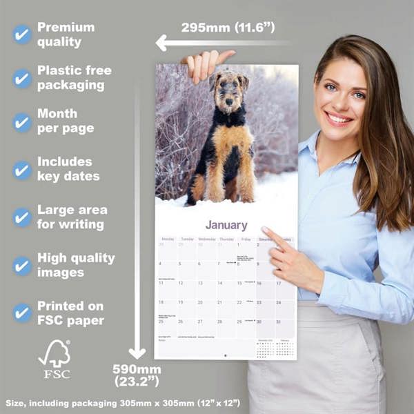 Airedale Terrier Calendar 2027, Wall Calendars, Month To View, Dogs, Gift