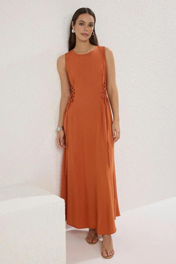A-Line Eyelet Detail Sleeveless Maxi Dress