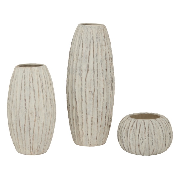 Hill Interiors Lorenzo Rotund Fin Vase - White/Grey Wash