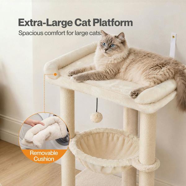 Skylos Cat Tree Tower Bed with Hammock Ball Scratching Post Large Perch Beige