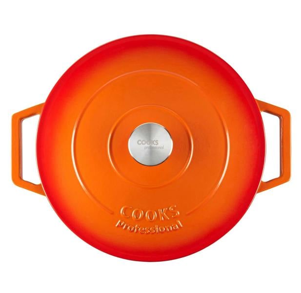 Cooks Professional 28cm Shallow Cast Iron Casserole | Graduated Orange