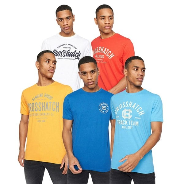 Crosshatch Mens Weymouth T-Shirt (Pack of 5) - White/Red/Yellow/Royal Blue/Light Blue