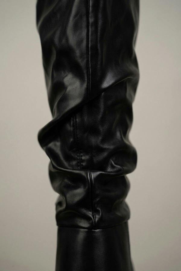 ikrush Maud Faux Leather Slouch Knee High Block Heel Boots